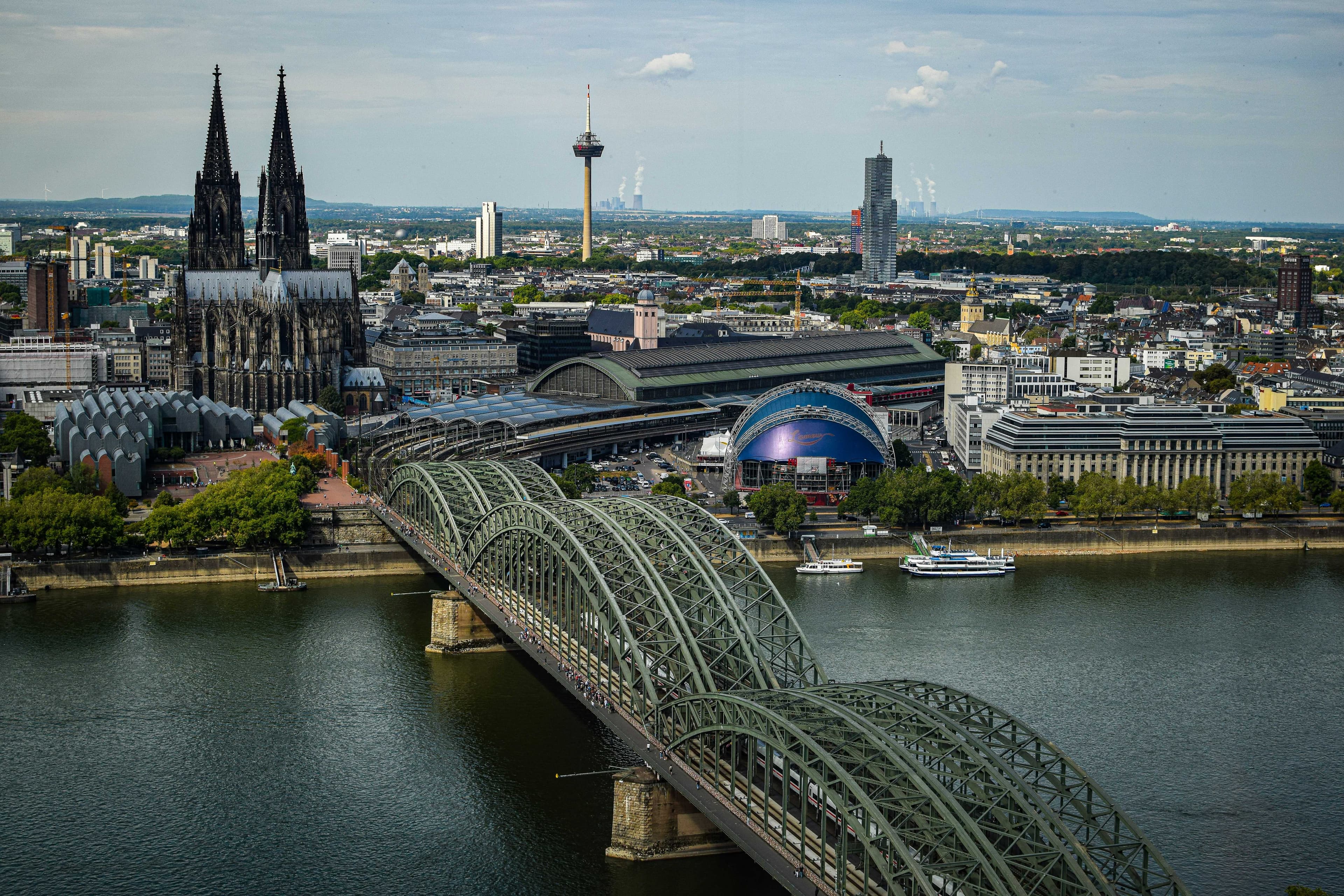 Cologne skyline with Hohenzollern Bridge and Rhine River